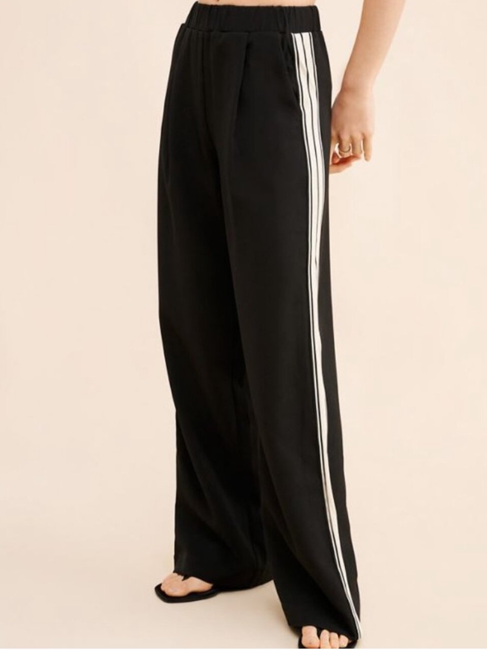 BISHOP + YOUNG FORD TRACK PANTS WIDE LEG SIDE STRIPE BLACK SIZE SMALL